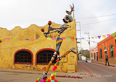 A giant calaca on a downtown street in Guaymas, Sonora